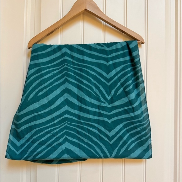 Coach Teal Green Zebra Print Lightweight Infinity Scarf. 33” by 21” lying flat - Picture 1 of 2